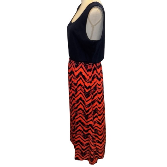 Rue+ Navy Blue and Orange Chevron Maxi Dress, sz 1X - Picture 2 of 8